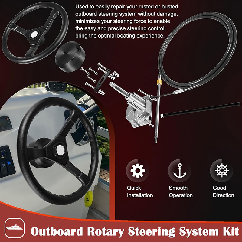 ボートステアリングシステム、15フィートケーブル船外ステアリ - Fishing Boat Steering Wheel のレビューと価格